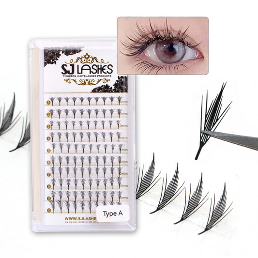 SJLASHES Manga Anime Lash Extensions 0.05mm Ultra Soft Faux Mink Premade Wispy V-Tip Spikes Fox Eye Pixie Texture 10 Rows Mixed Tray