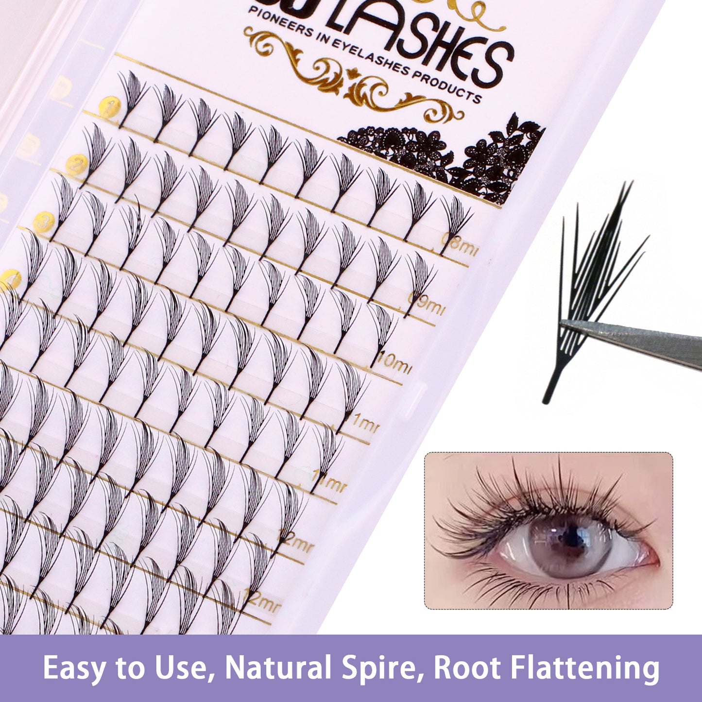 SJLASHES Manga Anime Lash Extensions 0.05mm Ultra Soft Faux Mink Premade Wispy V-Tip Spikes Fox Eye Pixie Texture 10 Rows Mixed Tray