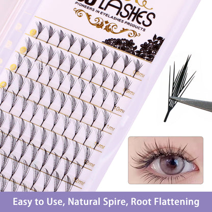 SJLASHES Manga Anime Lash Extensions 0.05mm Ultra Soft Faux Mink Premade Wispy V-Tip Spikes Fox Eye Pixie Texture 10 Rows Mixed Tray