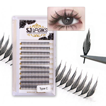 SJLASHES Manga Anime Lash Extensions 0.05mm Ultra Soft Faux Mink Premade Wispy V-Tip Spikes Fox Eye Pixie Texture 10 Rows Mixed Tray