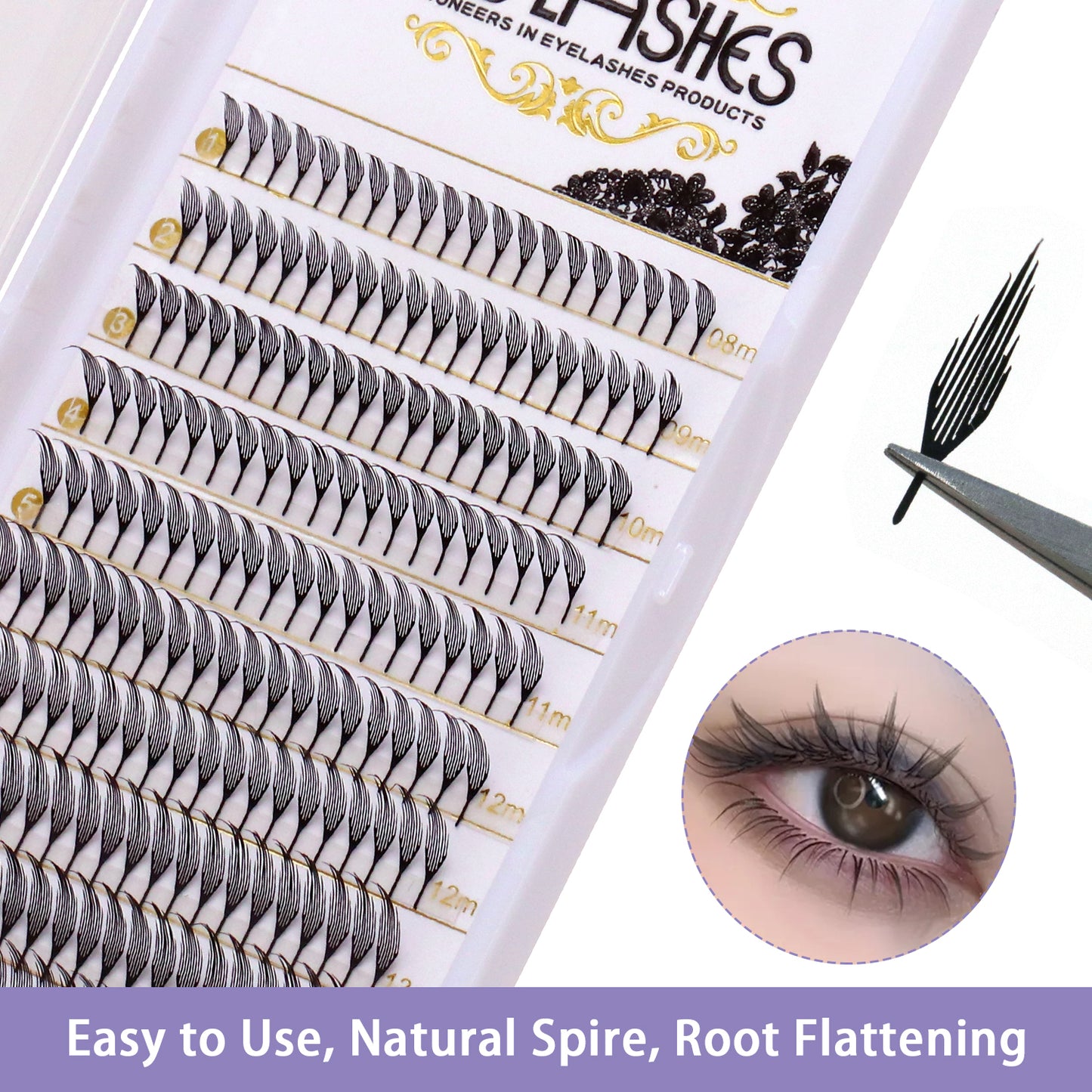 SJLASHES Manga Anime Lash Extensions 0.05mm Ultra Soft Faux Mink Premade Wispy V-Tip Spikes Fox Eye Pixie Texture 10 Rows Mixed Tray