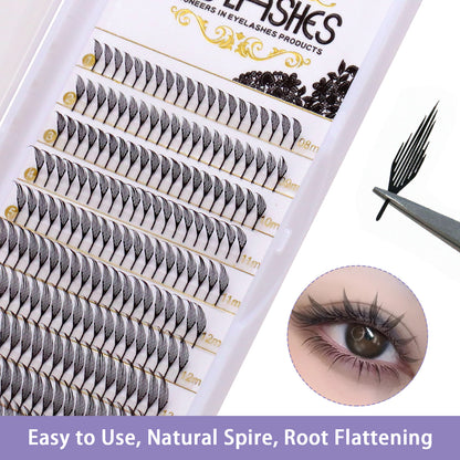 SJLASHES Manga Anime Lash Extensions 0.05mm Ultra Soft Faux Mink Premade Wispy V-Tip Spikes Fox Eye Pixie Texture 10 Rows Mixed Tray