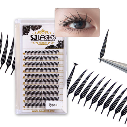 SJLASHES Manga Anime Lash Extensions 0.05mm Ultra Soft Faux Mink Premade Wispy V-Tip Spikes Fox Eye Pixie Texture 10 Rows Mixed Tray