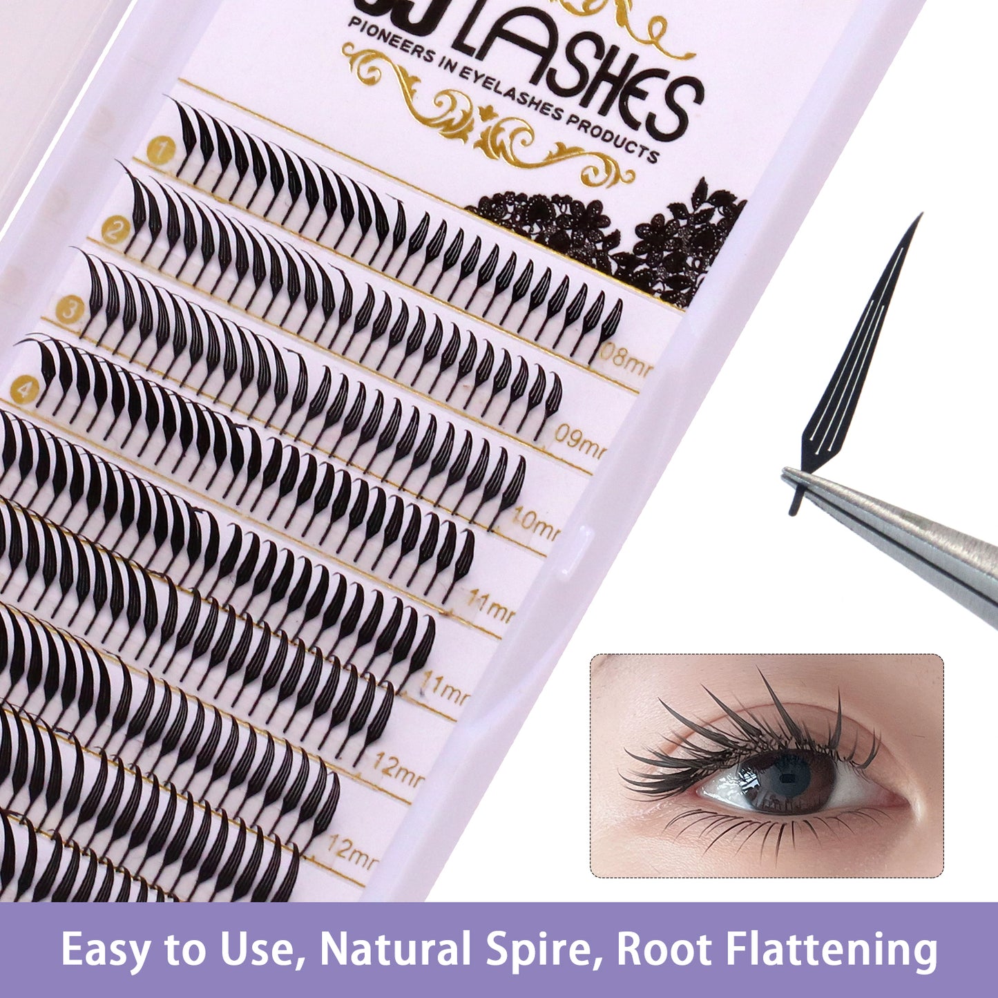 SJLASHES Manga Anime Lash Extensions 0.05mm Ultra Soft Faux Mink Premade Wispy V-Tip Spikes Fox Eye Pixie Texture 10 Rows Mixed Tray
