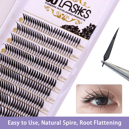 SJLASHES Manga Anime Lash Extensions 0.05mm Ultra Soft Faux Mink Premade Wispy V-Tip Spikes Fox Eye Pixie Texture 10 Rows Mixed Tray