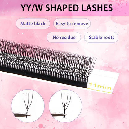 YY and W Shaped Eyelash Extensions Premium Matte Black 4D 5D Clover Volume Lashes 0.07mm D Curl Mixed Tray