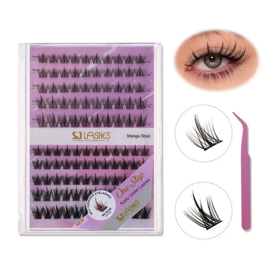 SJLASHES Manga Spike Cluster Eyelashes Set (Glue-Free DIY, Anime Pixie Look)