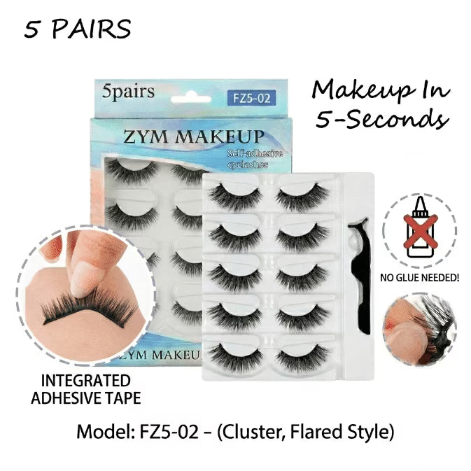 Natural Wispy Press-On False Eyelashes Kit - Self Adhesive Reusable Cat Eye Lashes No Glue Needed