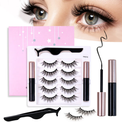 5 Pairs Magnetic Eyelashes and Eyeliner Kit - Wispy Natural Look False Lashes with Tweezers (C Curl, No Glue, Reusable)