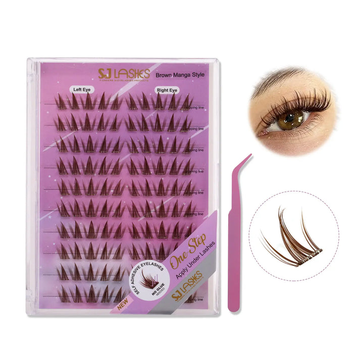 Sjlashesshop Brown Manga Look Press-On Lash Kit