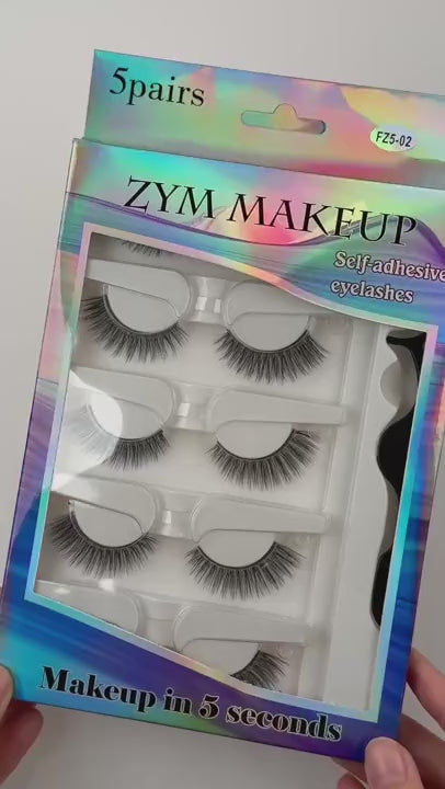 Natural Wispy Press-On False Eyelashes Kit - Self Adhesive Reusable Cat Eye Lashes No Glue Needed