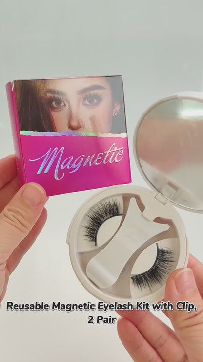 3D Natural Magnetic Eyelashes Kit - No-Glue Reusable Faux Mink Lashes with Mirrored Case (2 Styles) | Beginner Friendly