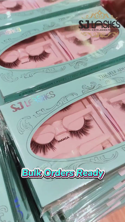 SJ LASHES Self-Adhesive Magic False Lashes Kit - 6 Pairs Reusable Pre-Glued Eyelashes with Pro Applicator - No Glue 3-Second Application
