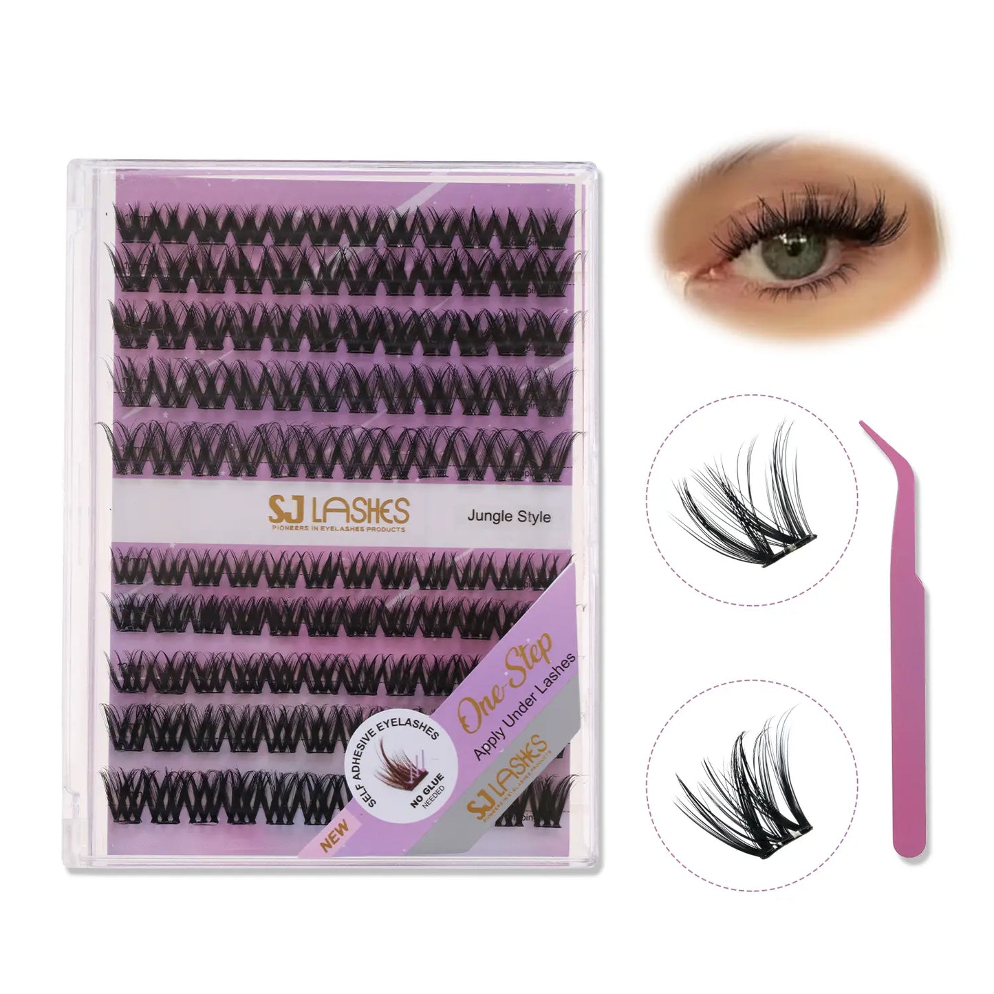 Kit de cílios postiços SJLASHES Wet Look Definition Cluster (aplicação sem cola, textura em formato de V)